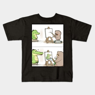 funny sloth drawing crocodile Kids T-Shirt